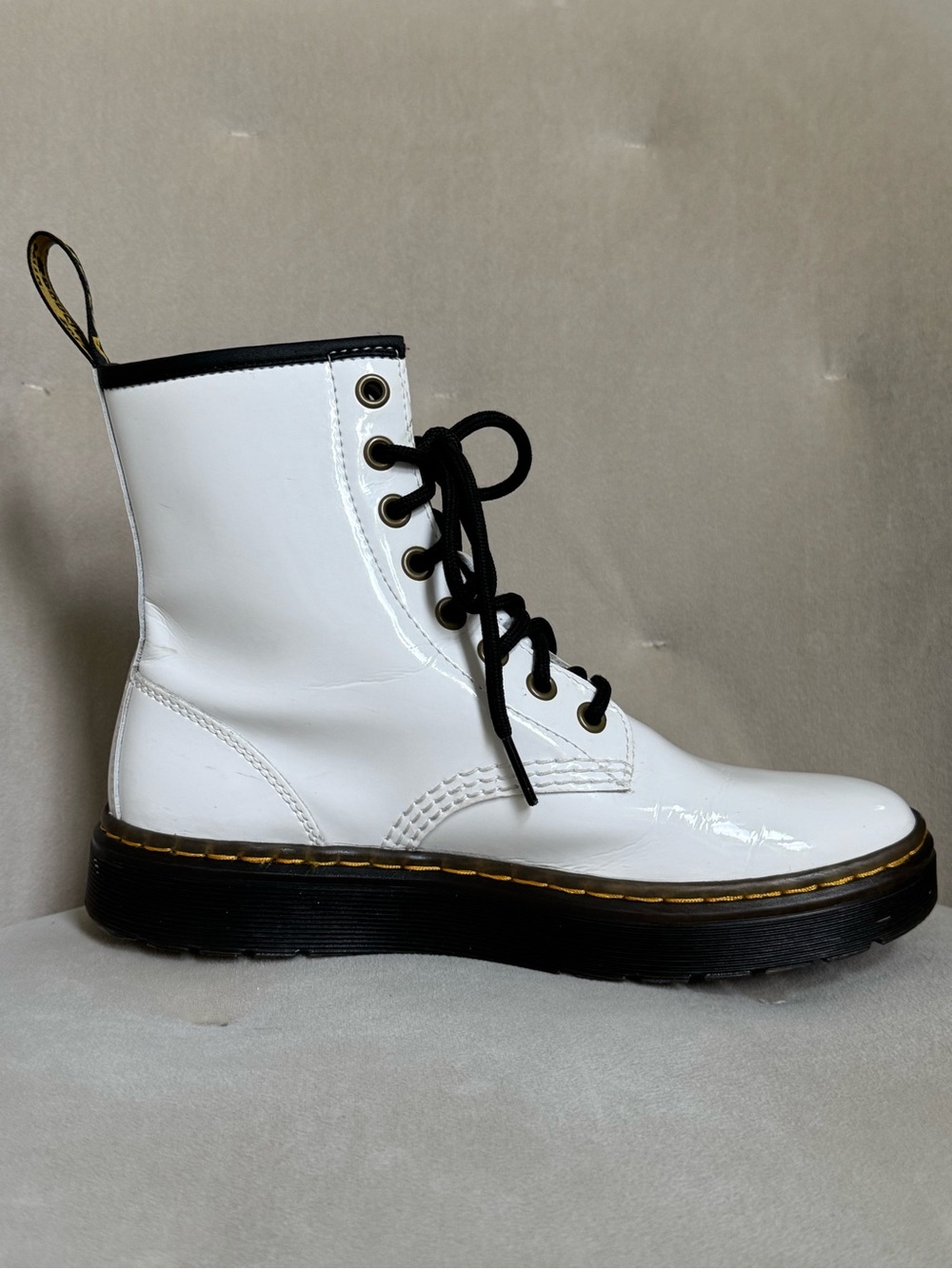 Dr. Martens Doc Martens Zavala | White Black Lace Up Combat Boots | Size W6 M5 - Picture 13 of 15